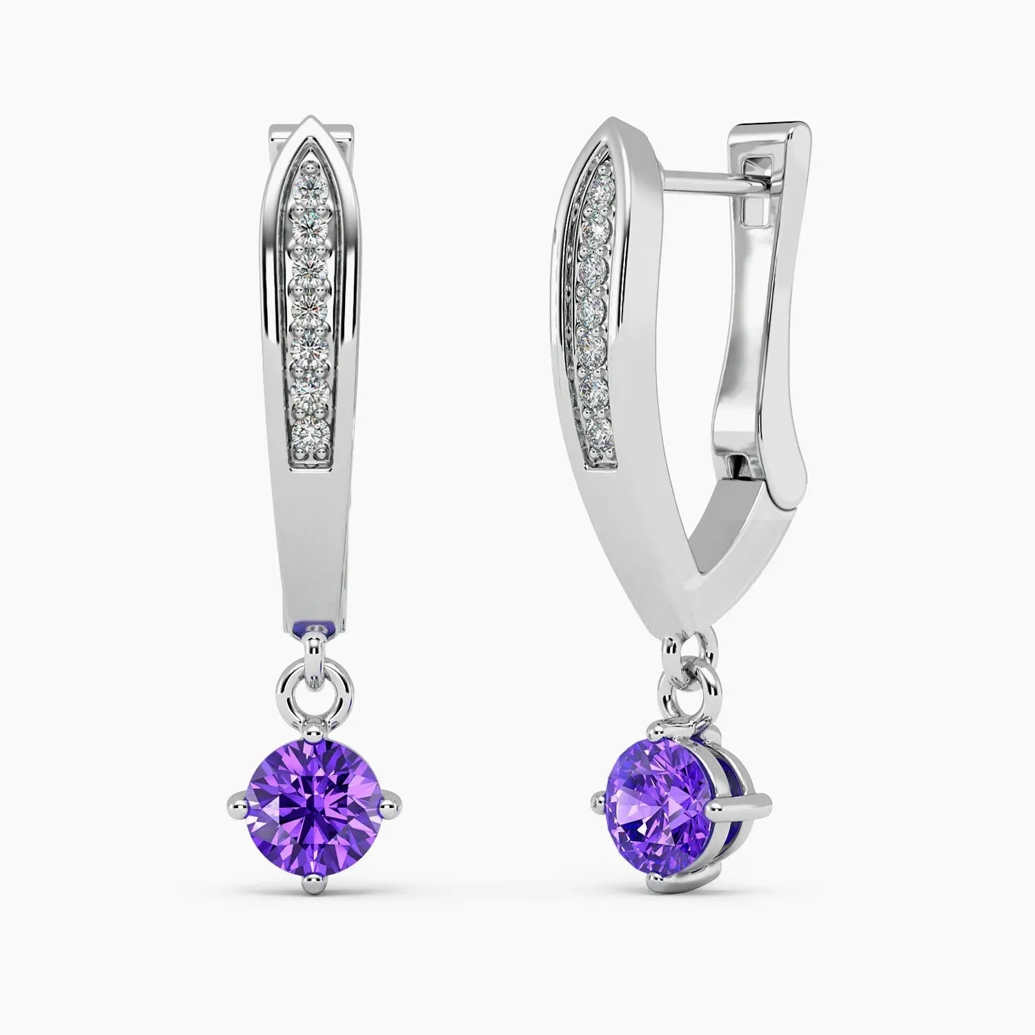 Round Amethyst Drop Hoop Earrings in Silver - Irosk Australia ®