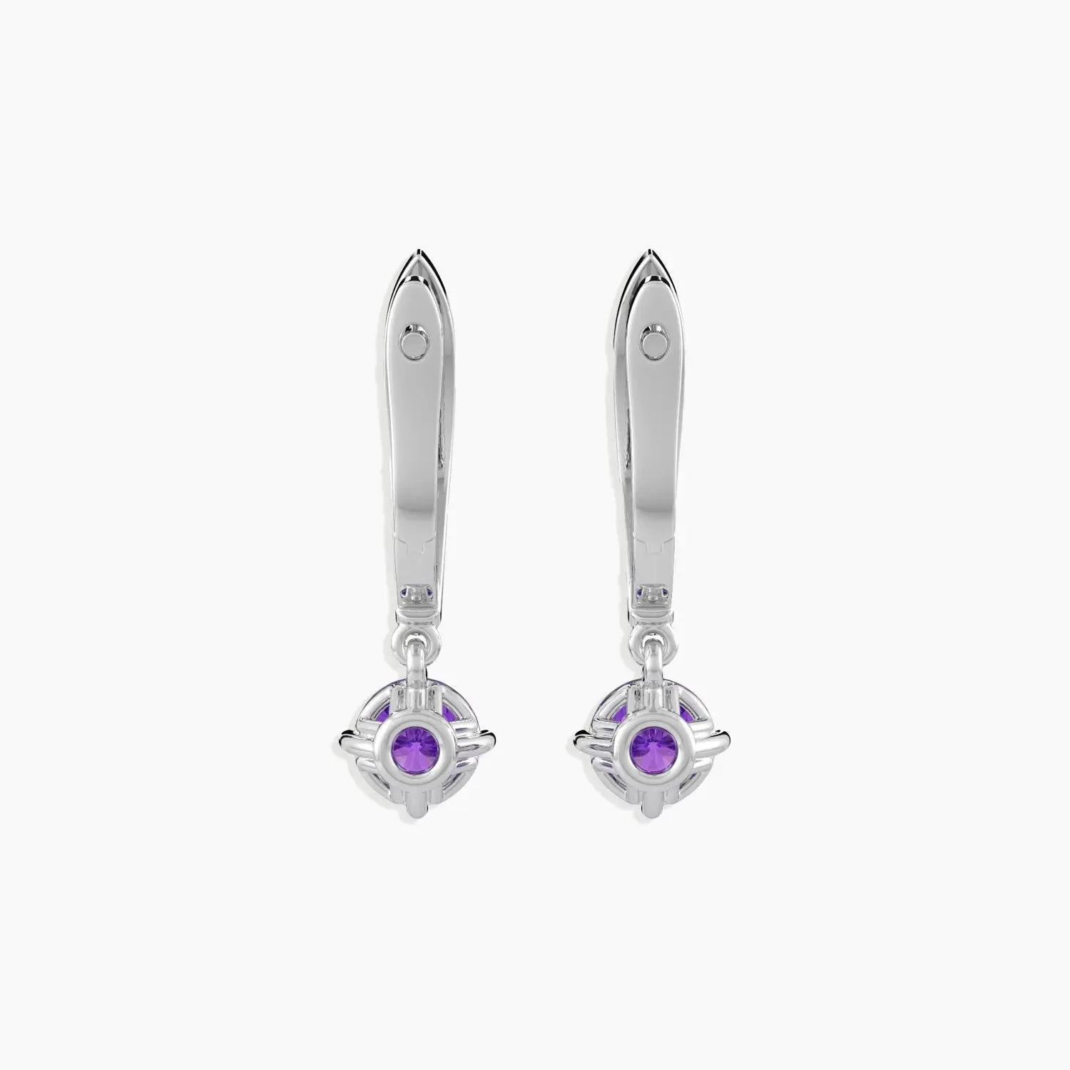 Round Amethyst Drop Hoop Earrings in Silver - Irosk Australia ®