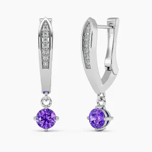 Round Amethyst Drop Hoop Earrings in Silver - Irosk Australia ®