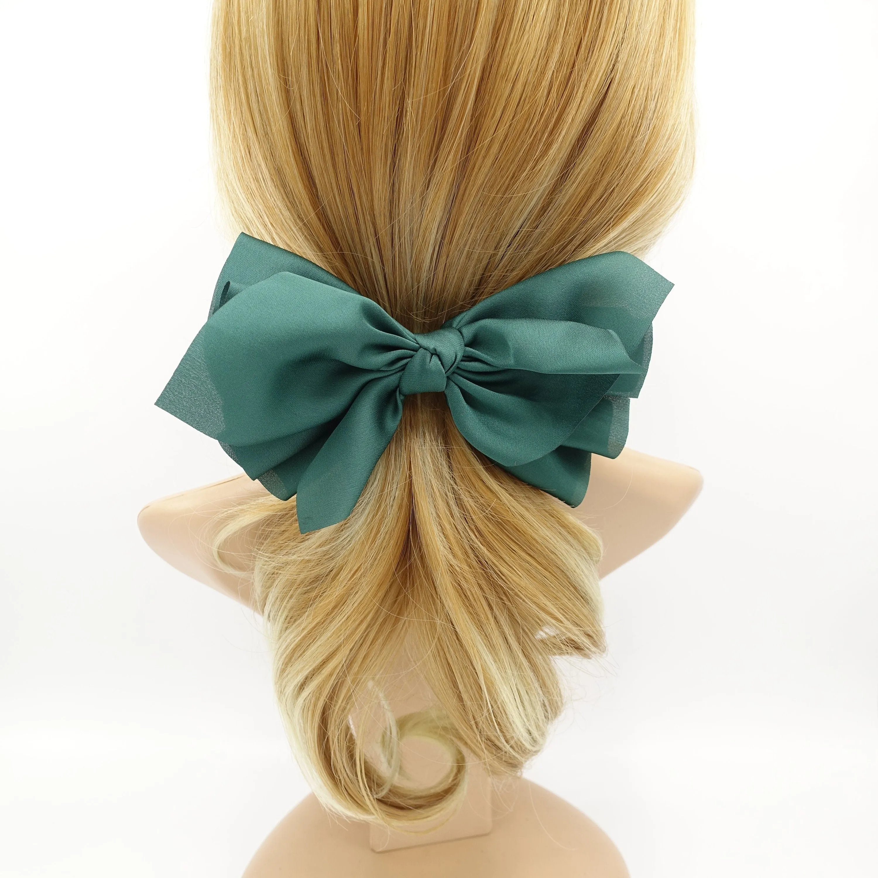 satin layered hair bow french hair barrette