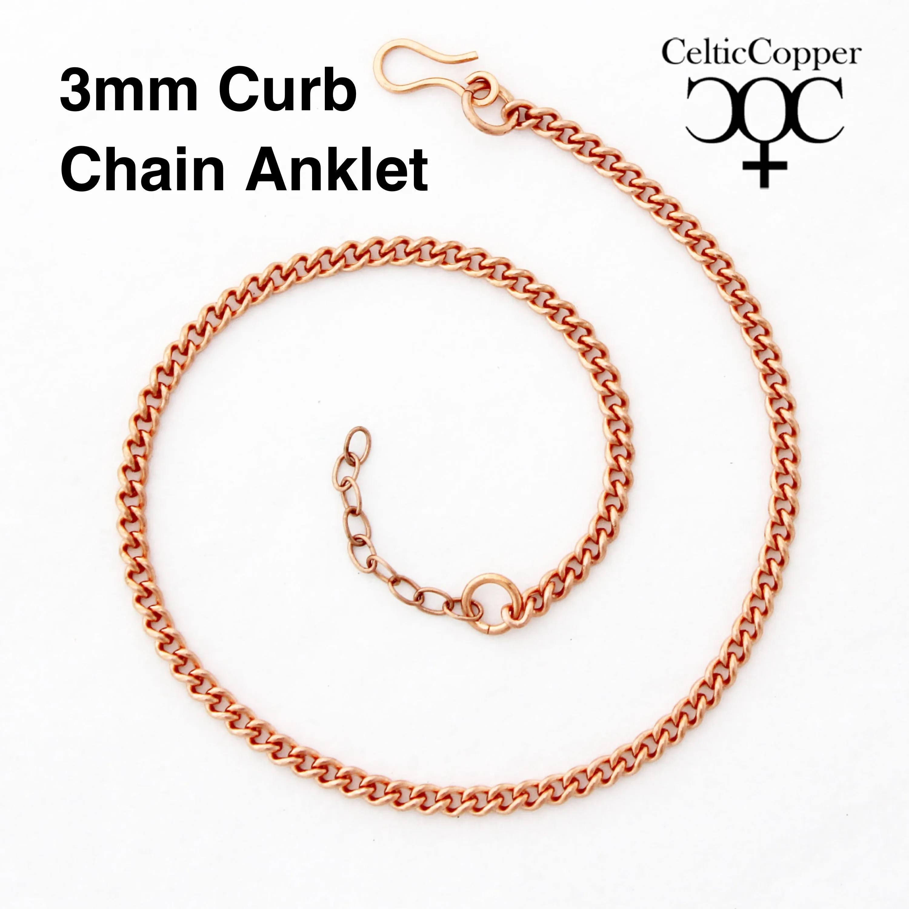 Set of 2 Solid Copper Ankle Chains AC71S Fine 3mm Cuban Curb Chain Adjustable Copper Anklet Chain  Set