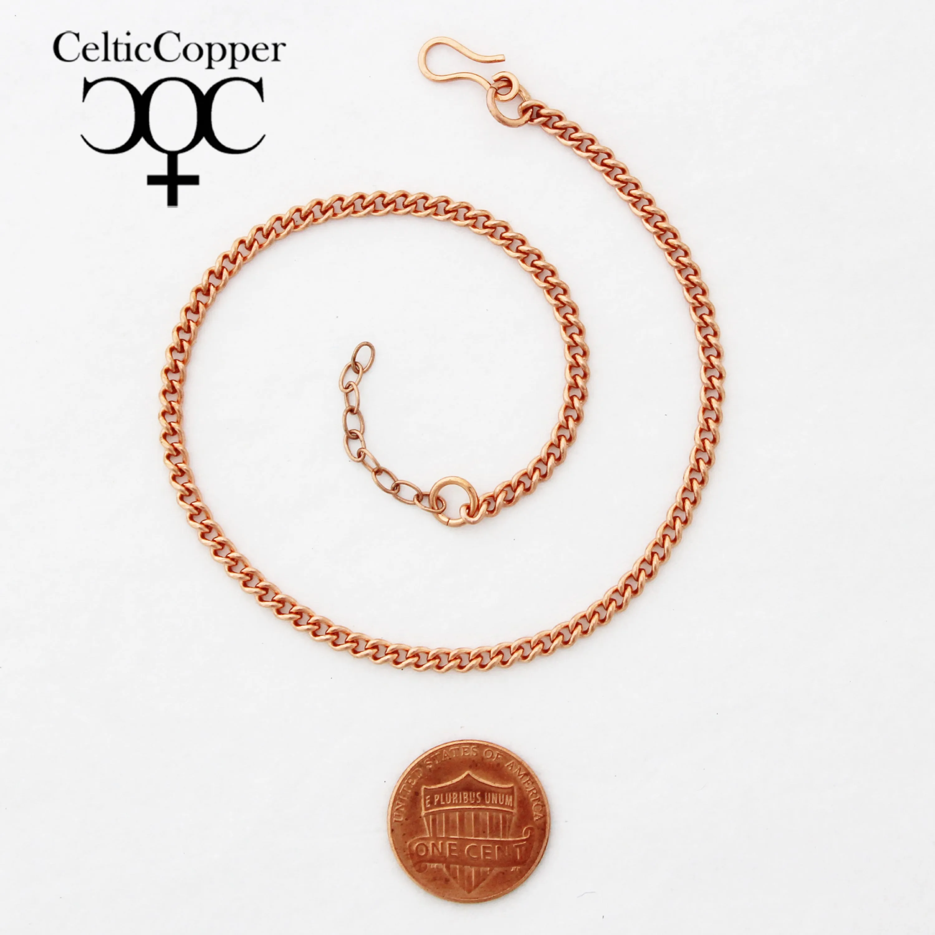 Set of 2 Solid Copper Ankle Chains AC71S Fine 3mm Cuban Curb Chain Adjustable Copper Anklet Chain  Set