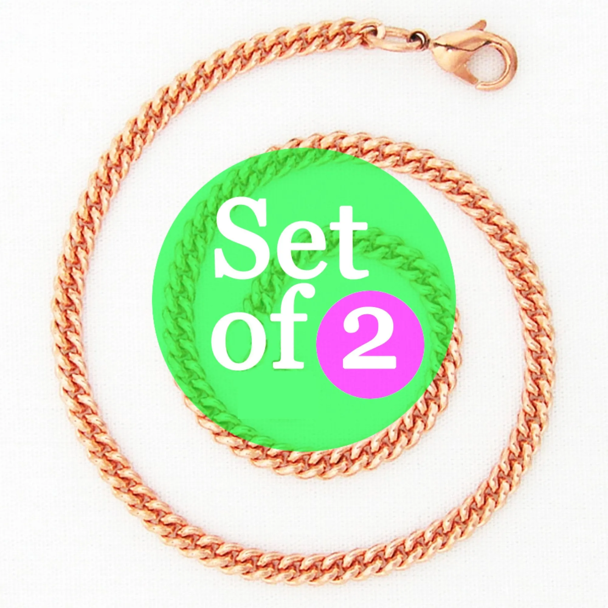 Set of 2 Solid Copper Ankle Chains AC71S Fine 3mm Cuban Curb Chain Adjustable Copper Anklet Chain  Set