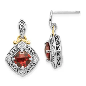 Shey Couture Sterling Silver w/ 14k Gold Accents Cushion Garnet Earrings