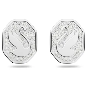 SIGNUM SWAN STUD EARRINGS, WHITE, RHODIUM PLATED