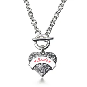 Silver Coral Bride Pave Heart Charm Toggle Necklace