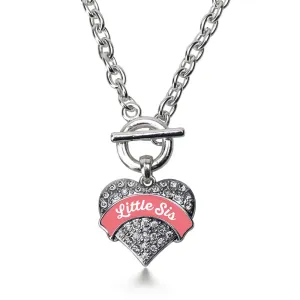 Silver Coral Little Sister Pave Heart Charm Toggle Necklace