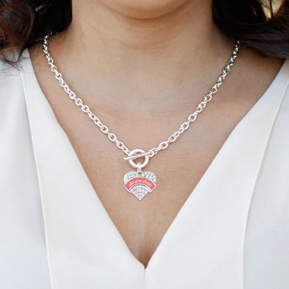 Silver Coral Sis of Bride Pave Heart Charm Toggle Necklace