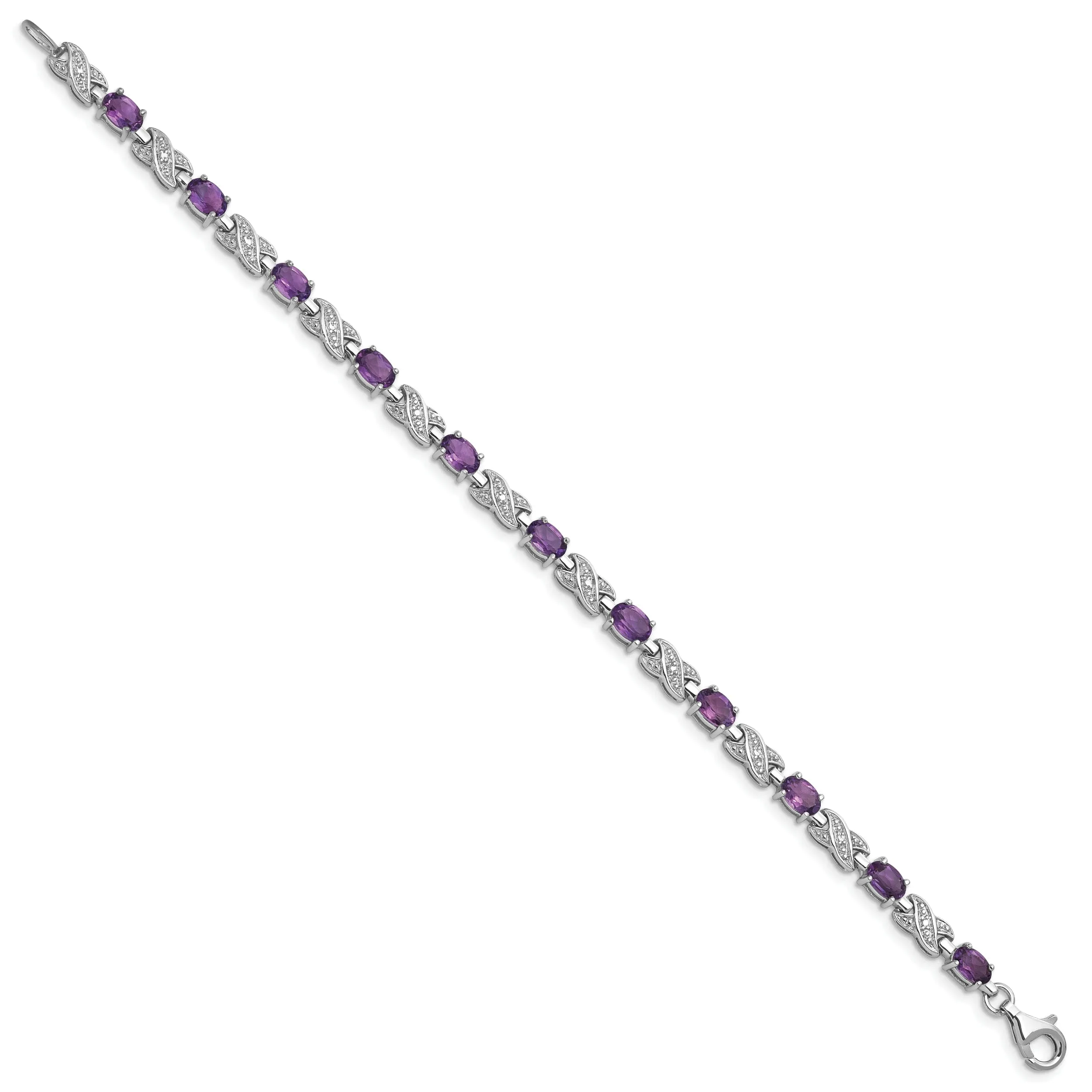 Silver Oval Cut Amethyst Gemstone Bracelet