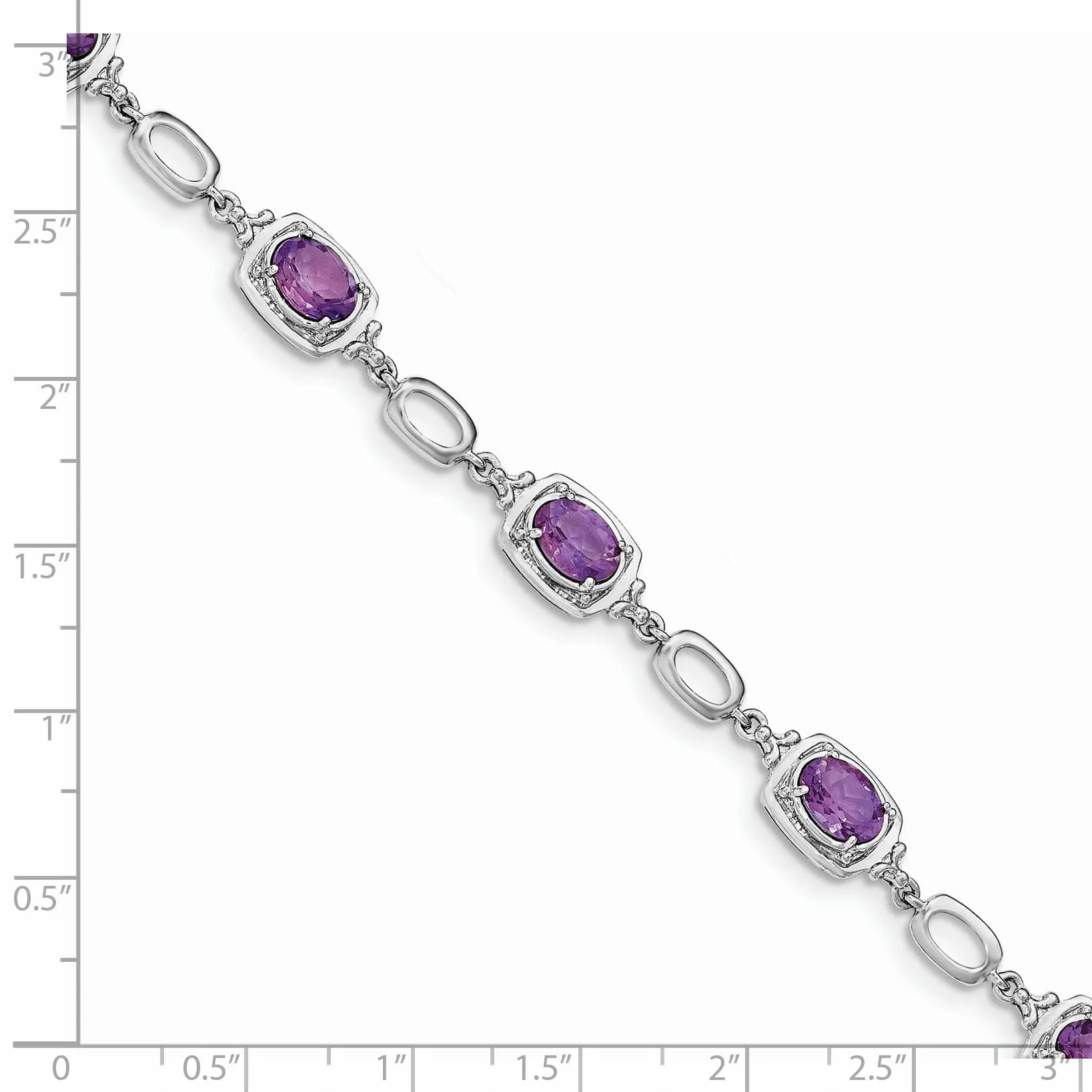 Silver Oval Cut Amethyst Gemstone Link Bracelet