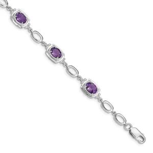 Silver Oval Cut Amethyst Gemstone Link Bracelet