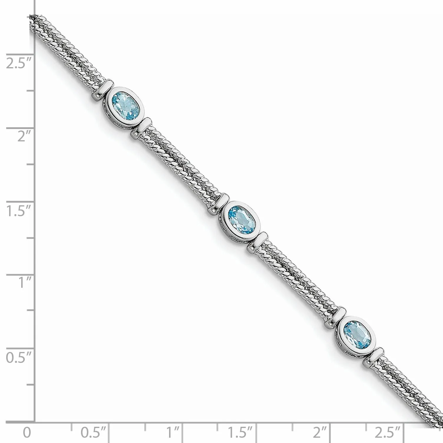 Silver Oval Stones Blue Topaz Gemstone Bracelet