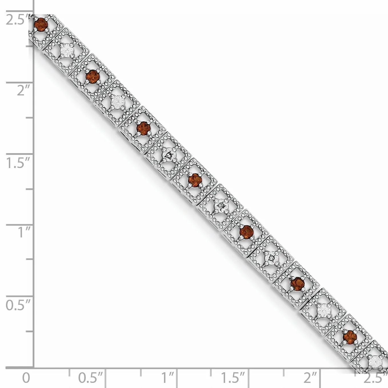 Silver Round Diamond arnet Gemstone Bracelet