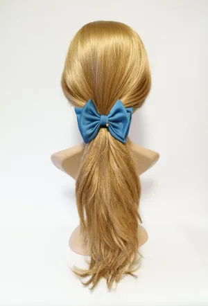 simple basic satin hair bow barrette glossy women hair pleat bow french clip