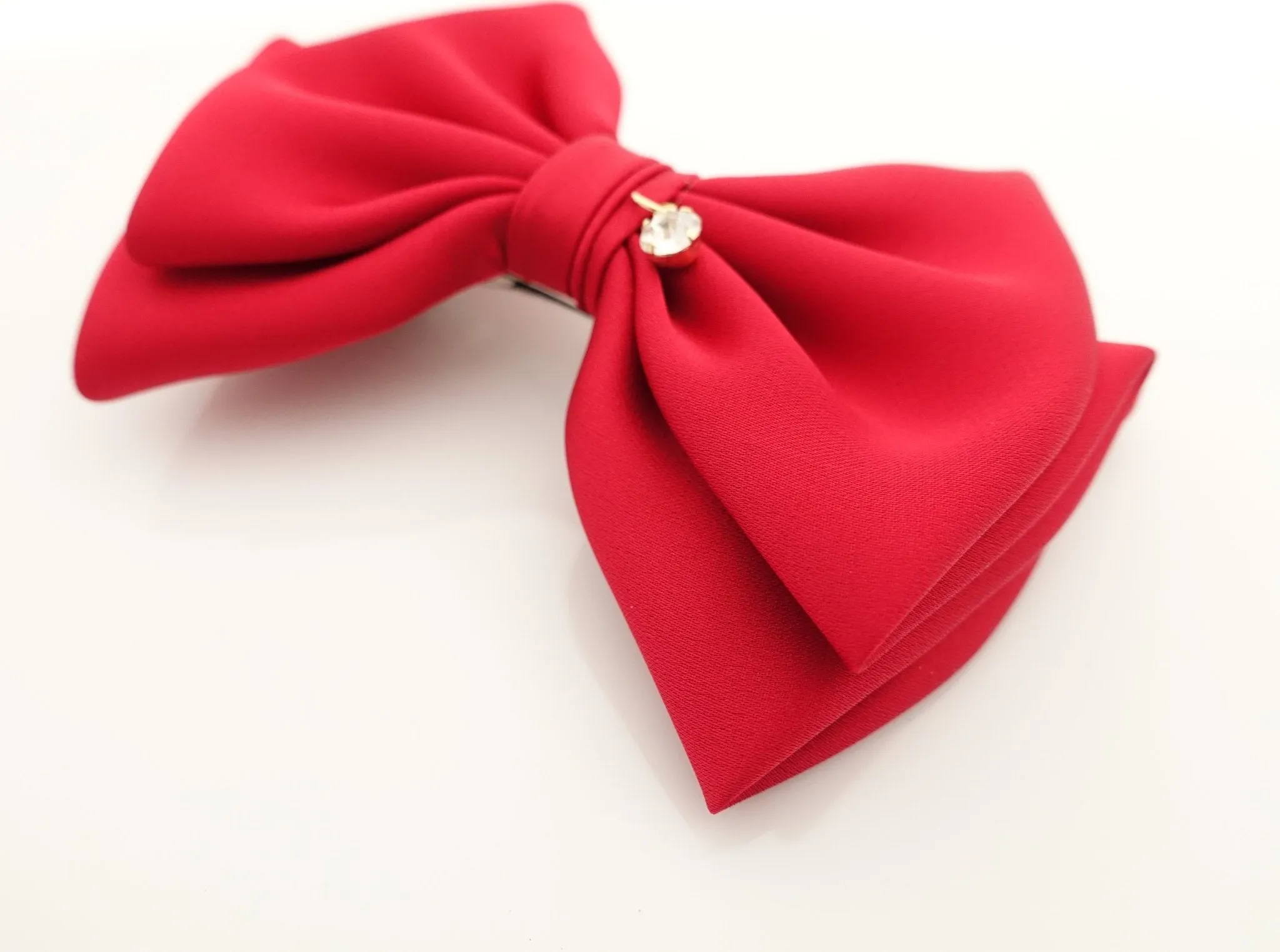 simple basic satin hair bow barrette glossy women hair pleat bow french clip