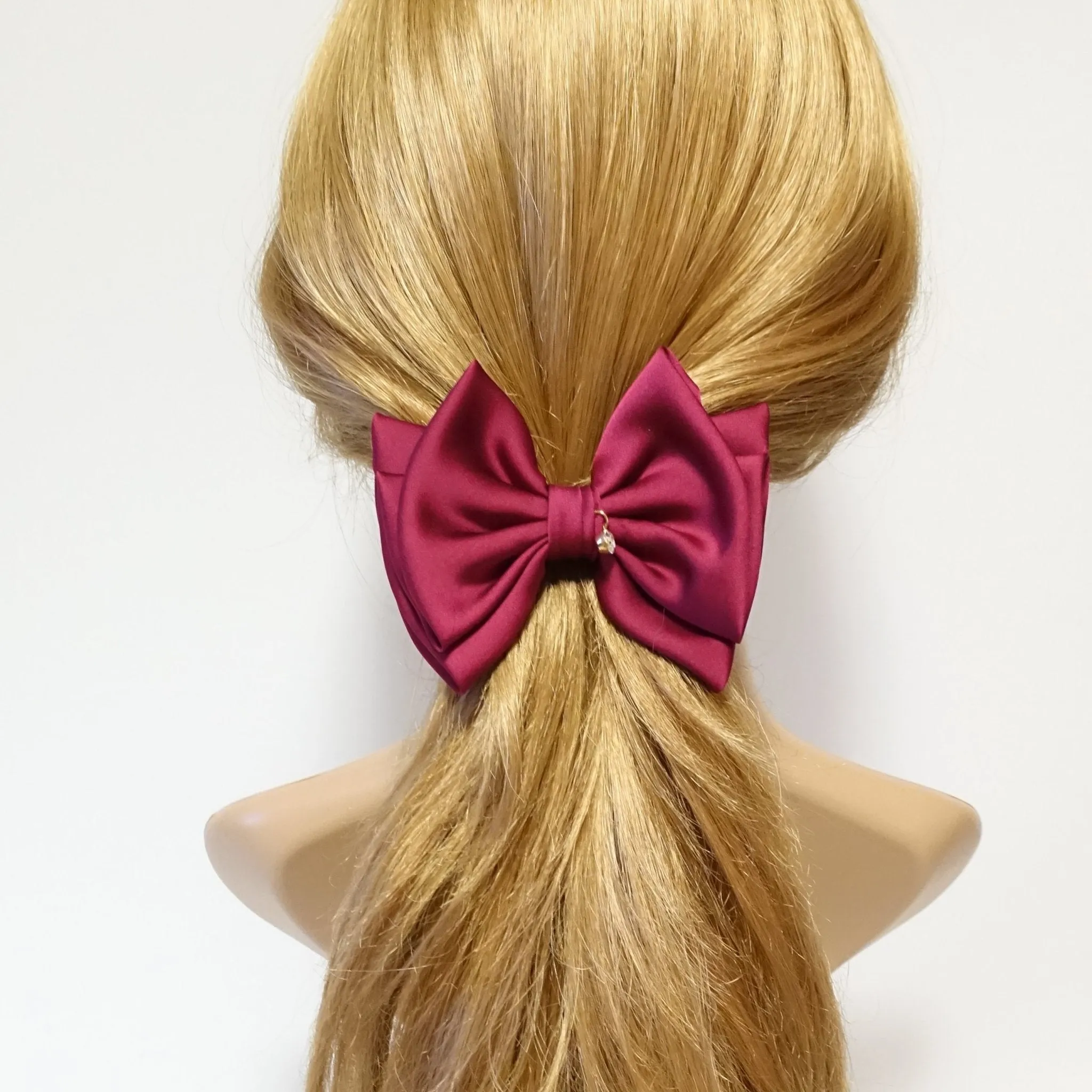 simple basic satin hair bow barrette glossy women hair pleat bow french clip