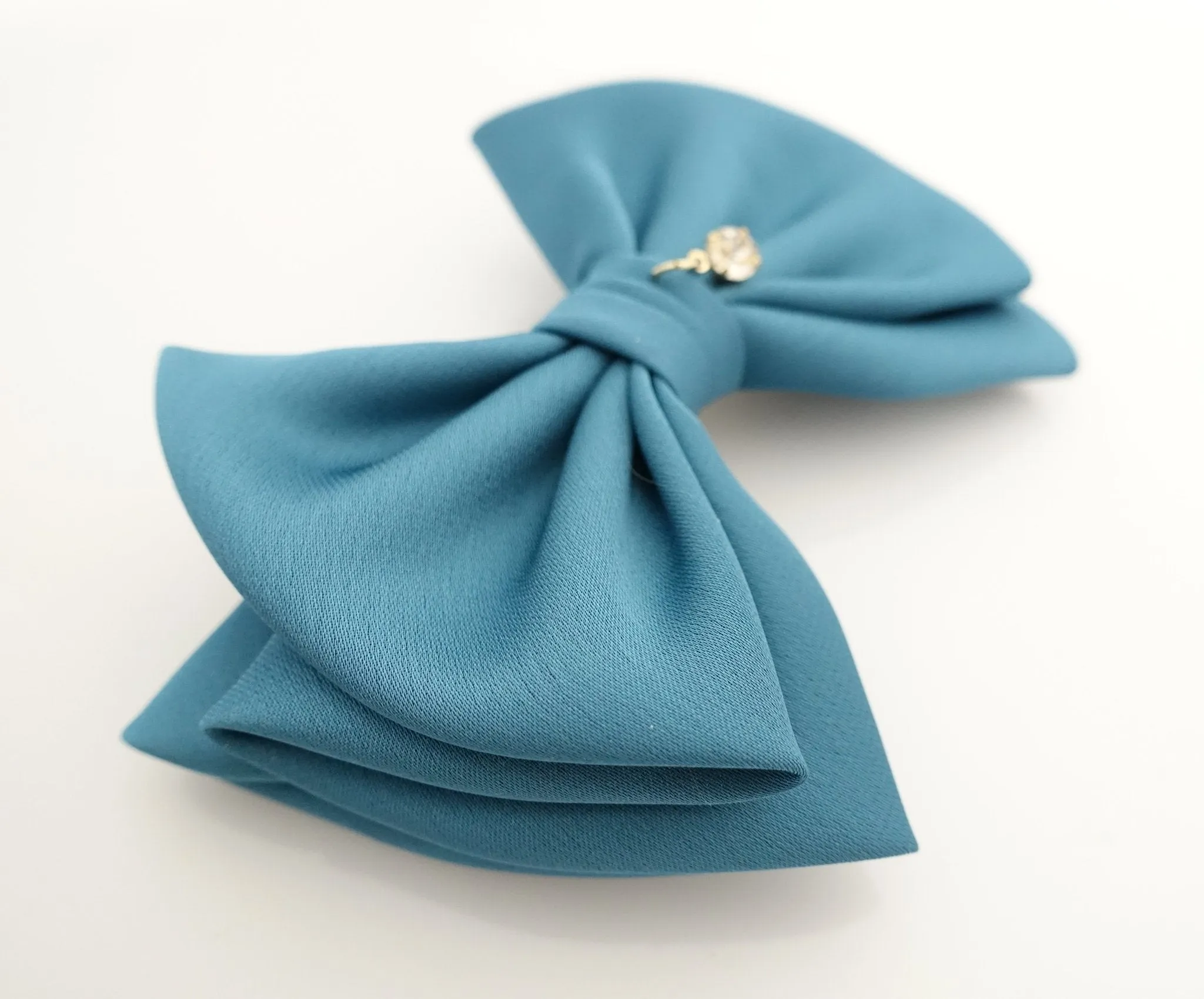 simple basic satin hair bow barrette glossy women hair pleat bow french clip