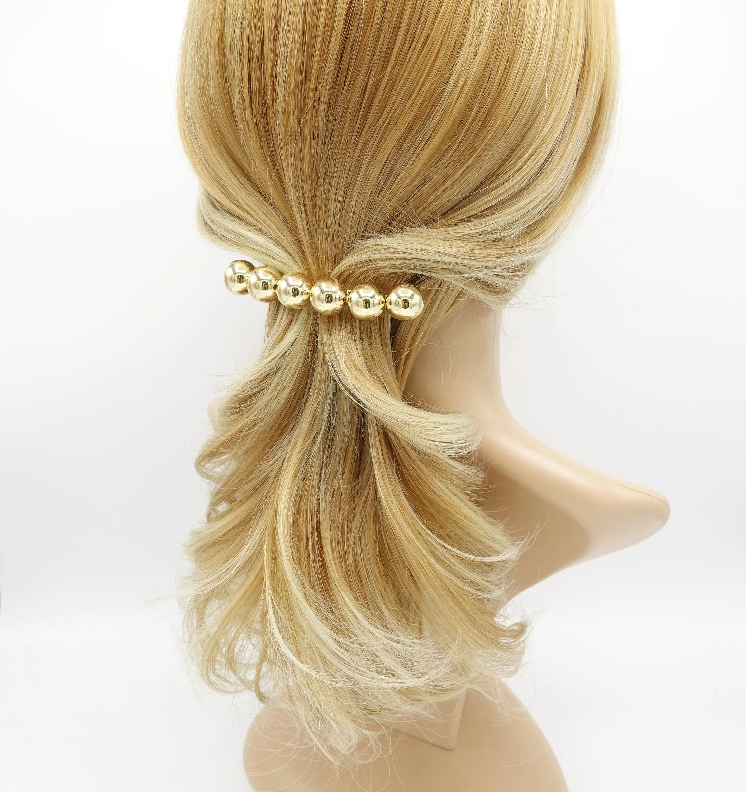 sleek gold silver ball beaded french hair barrette