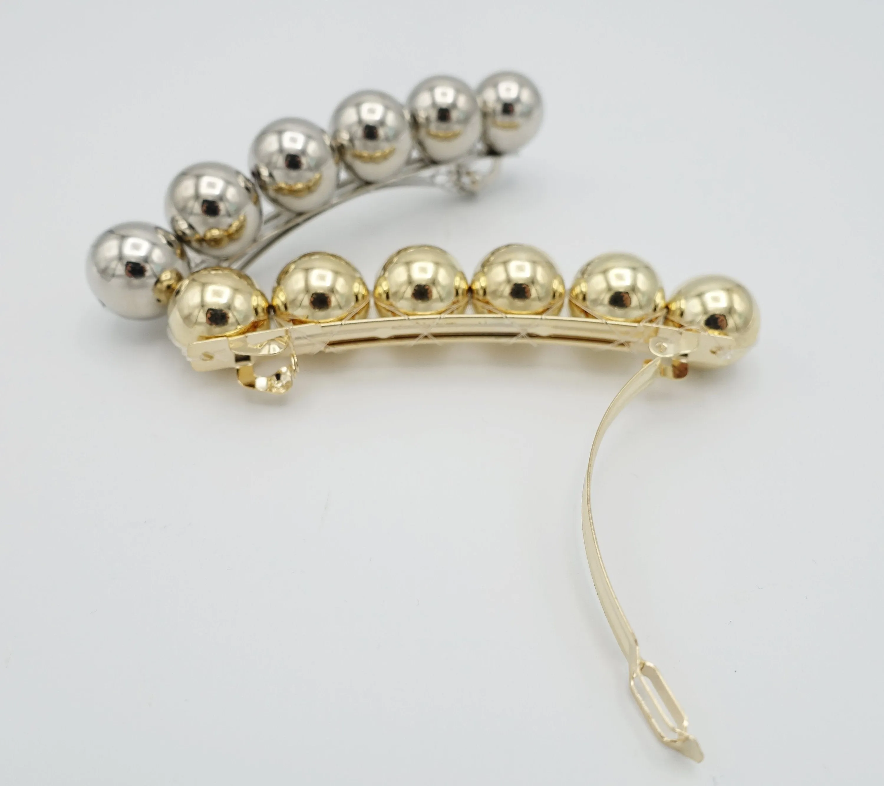 sleek gold silver ball beaded french hair barrette