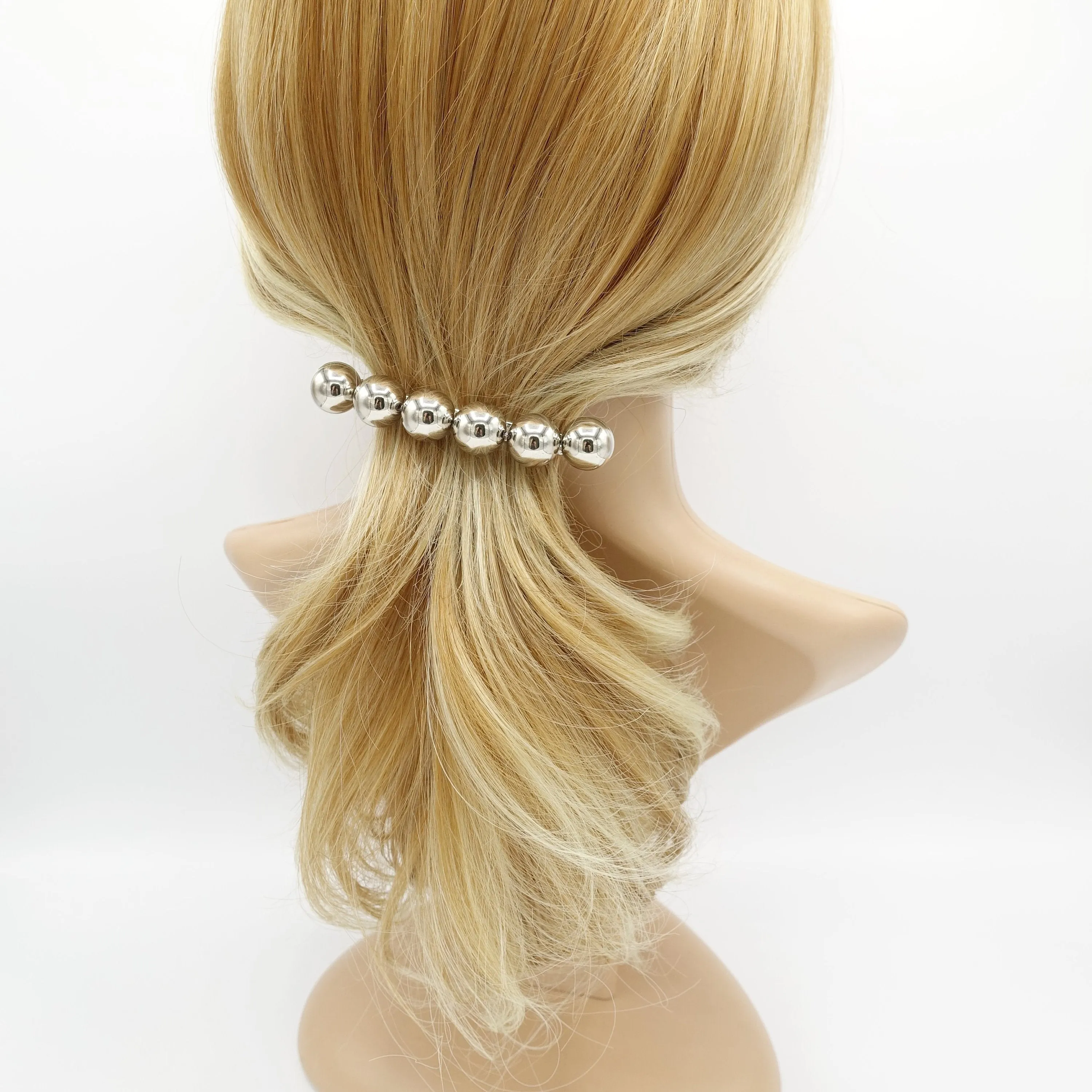 sleek gold silver ball beaded french hair barrette