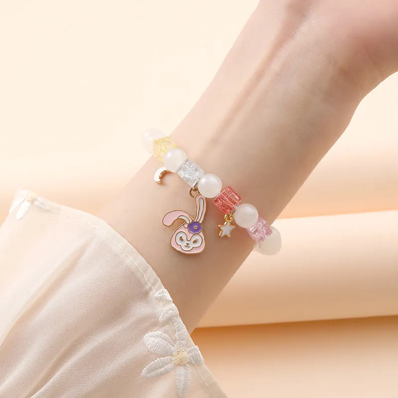 Small Commodity Bracelet Ornament Korean Style Fresh Sweet Clow M Crystal String Beads Children Student Bracelet Female