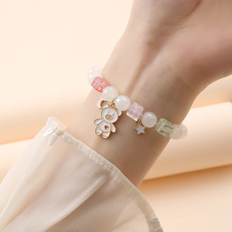 Small Commodity Bracelet Ornament Korean Style Fresh Sweet Clow M Crystal String Beads Children Student Bracelet Female