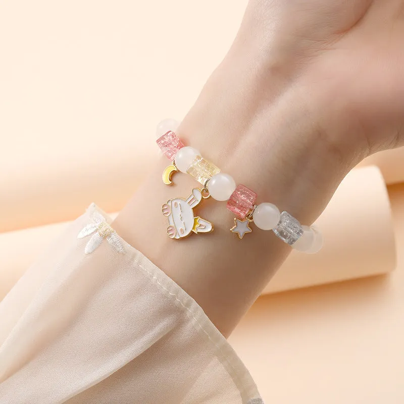 Small Commodity Bracelet Ornament Korean Style Fresh Sweet Clow M Crystal String Beads Children Student Bracelet Female