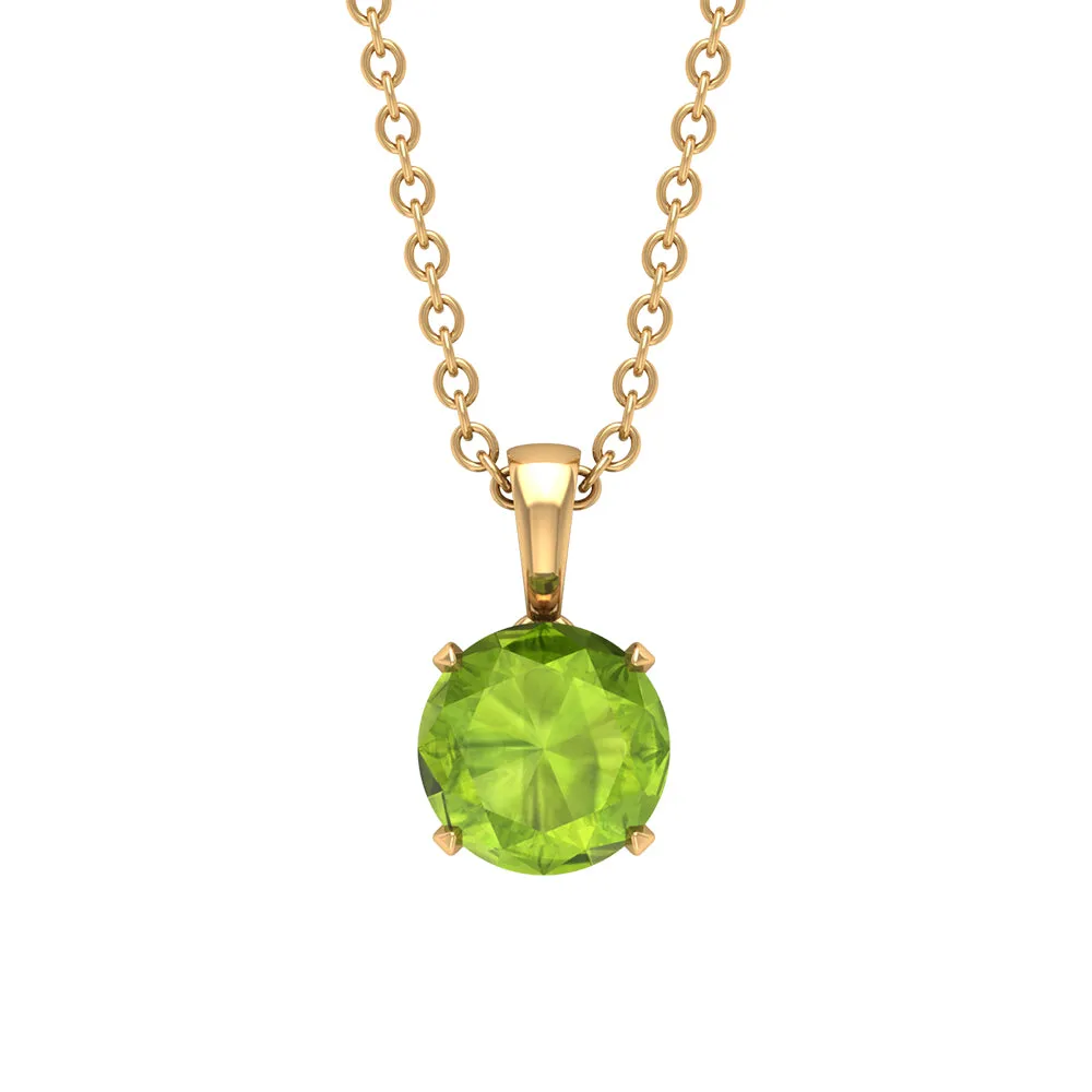 Solitaire Pendant Necklace with 6 MM Peridot For Women