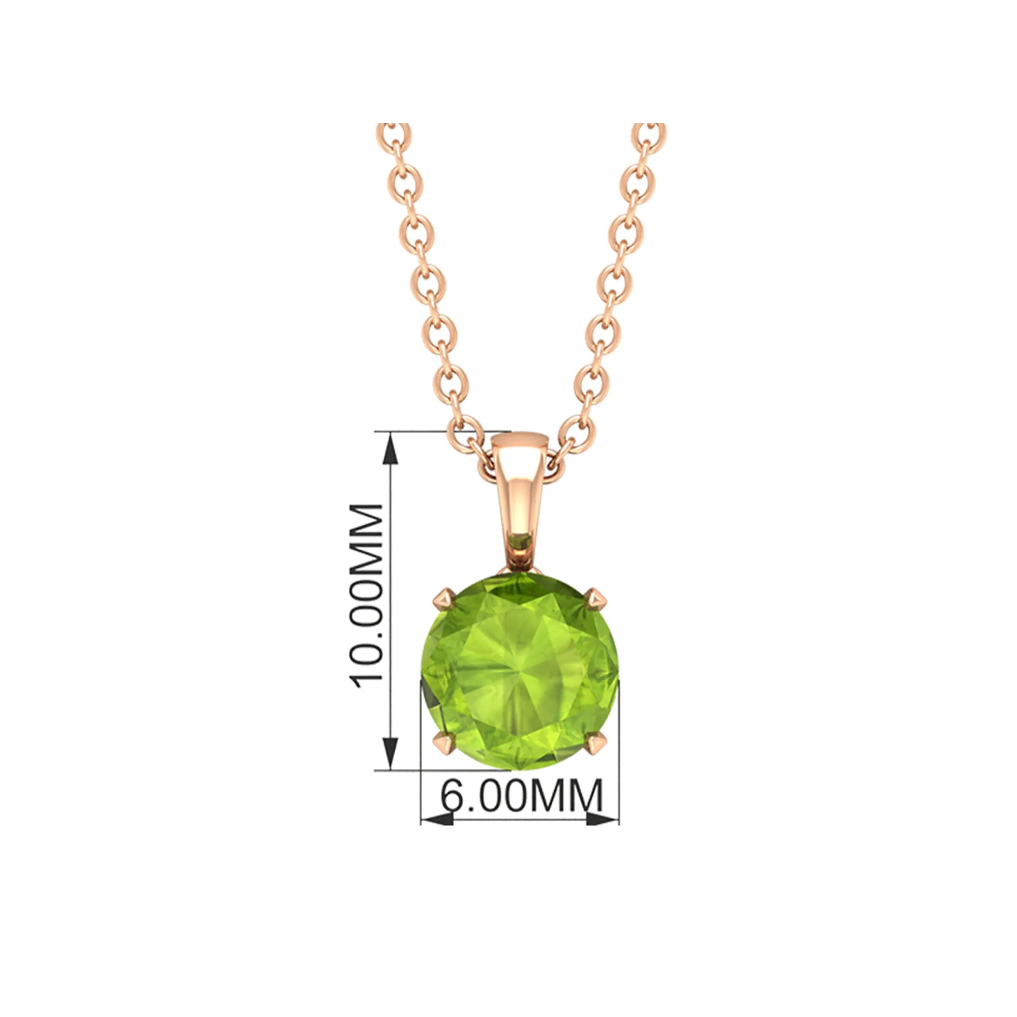 Solitaire Pendant Necklace with 6 MM Peridot For Women