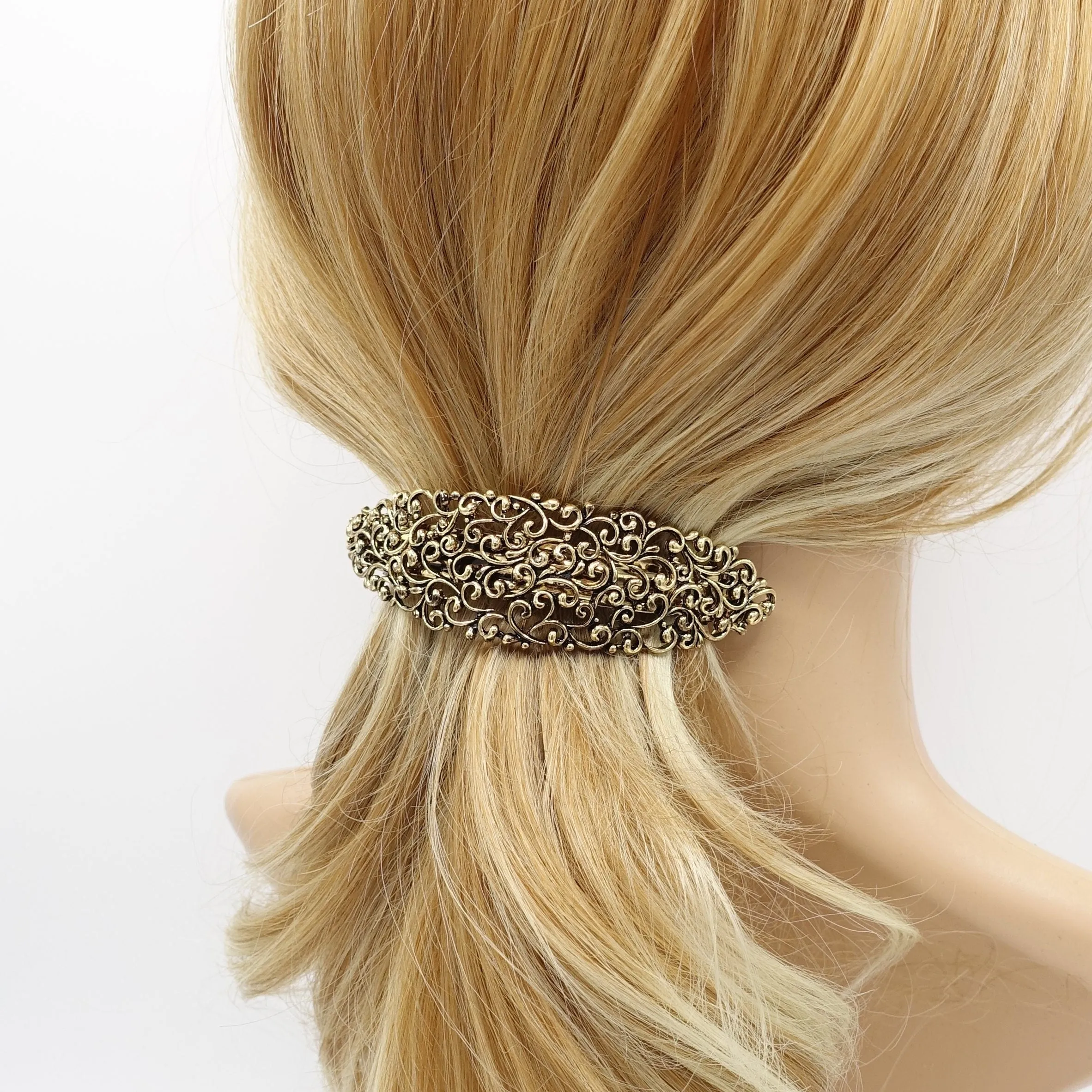 steel hair barrette baroque pattern flower leaves embellished antique style french hair barrette