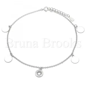 Sterling Silver 03.336.0049.10 Charm Anklet , with White Cubic Zirconia, Polished Finish, Rhodium Tone