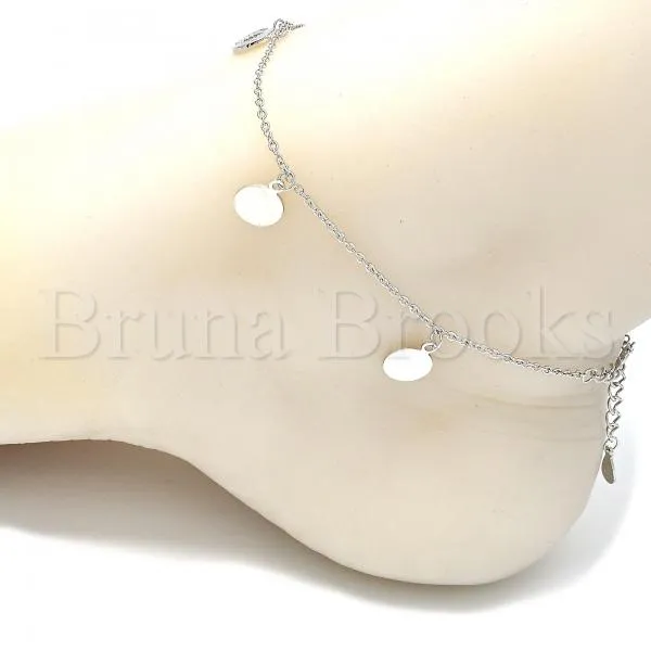 Sterling Silver 03.336.0049.10 Charm Anklet , with White Cubic Zirconia, Polished Finish, Rhodium Tone