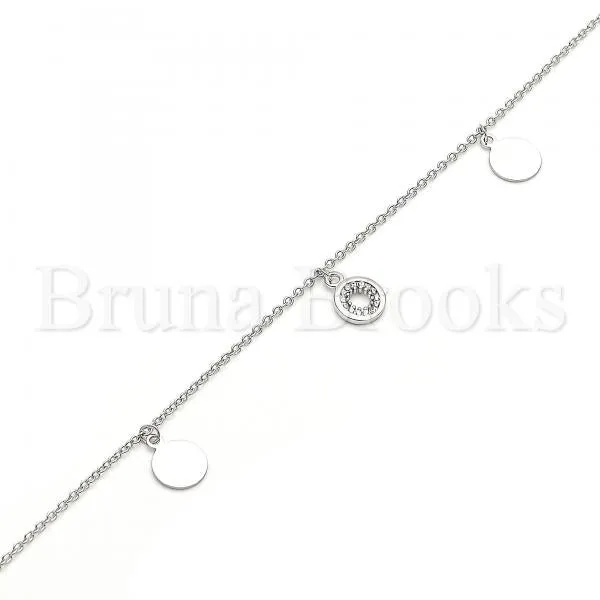 Sterling Silver 03.336.0049.10 Charm Anklet , with White Cubic Zirconia, Polished Finish, Rhodium Tone