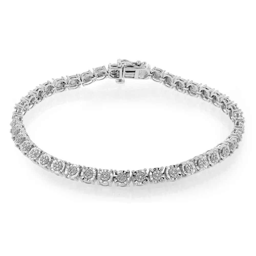 Sterling Silver 1/4 Carat Diamond Fancy 20.5cm Bracelet