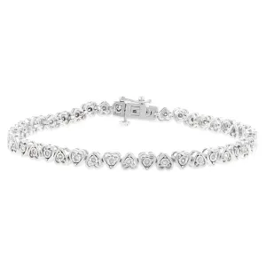 Sterling Silver 1/5 Carat Diamond Heart Bracelet 18.5cm