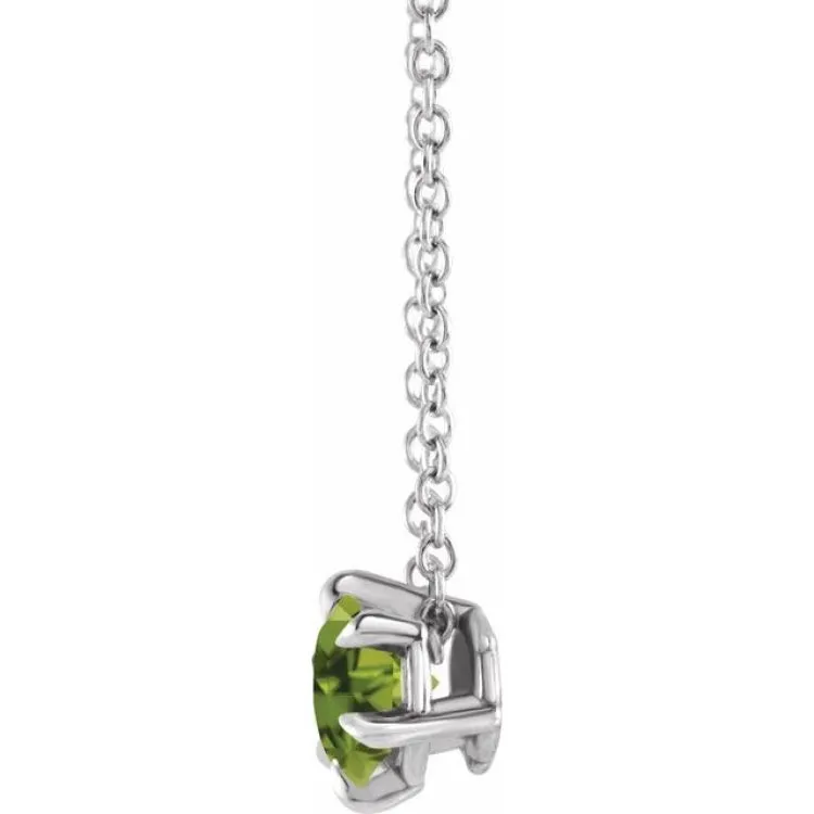 Sterling Silver 5 mm Natural Peridot Solitaire 16-18" Necklace