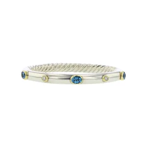 Sterling Silver and 18K Gold Topaz and Diamond Bangle