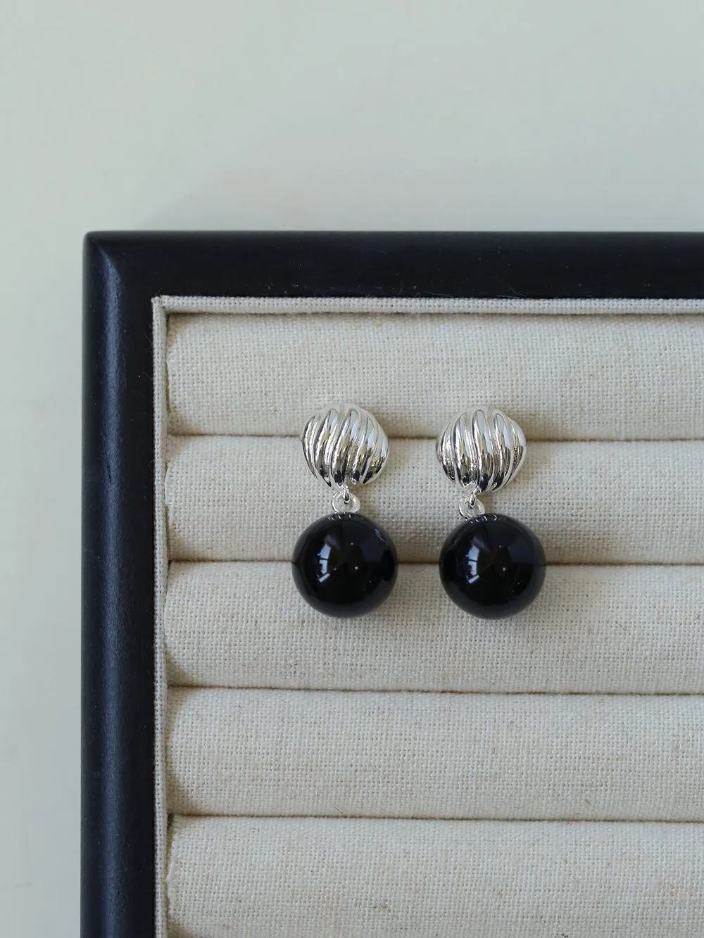 Striped Black Onyx Drop Earrings