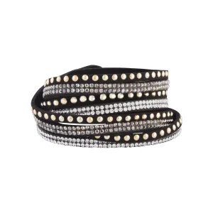 Studded Black Fabric Cross Wrap Bracelet