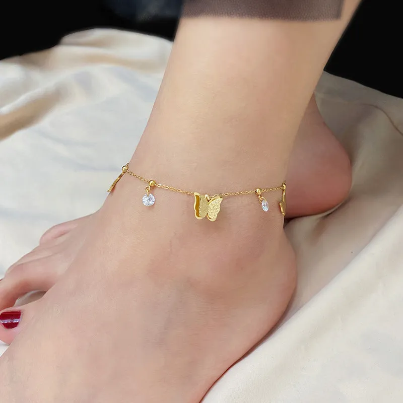 Titanium steel golden butterfly ankle chain