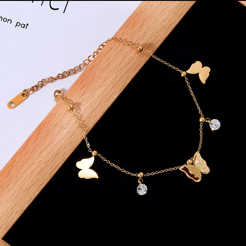 Titanium steel golden butterfly ankle chain