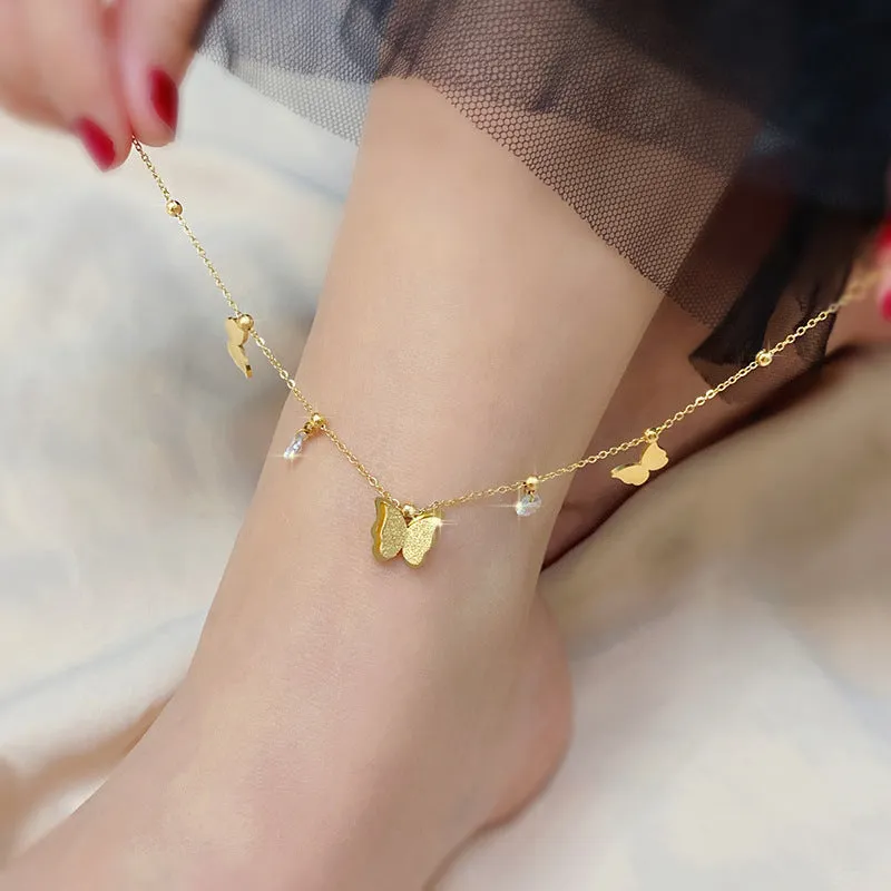 Titanium steel golden butterfly ankle chain