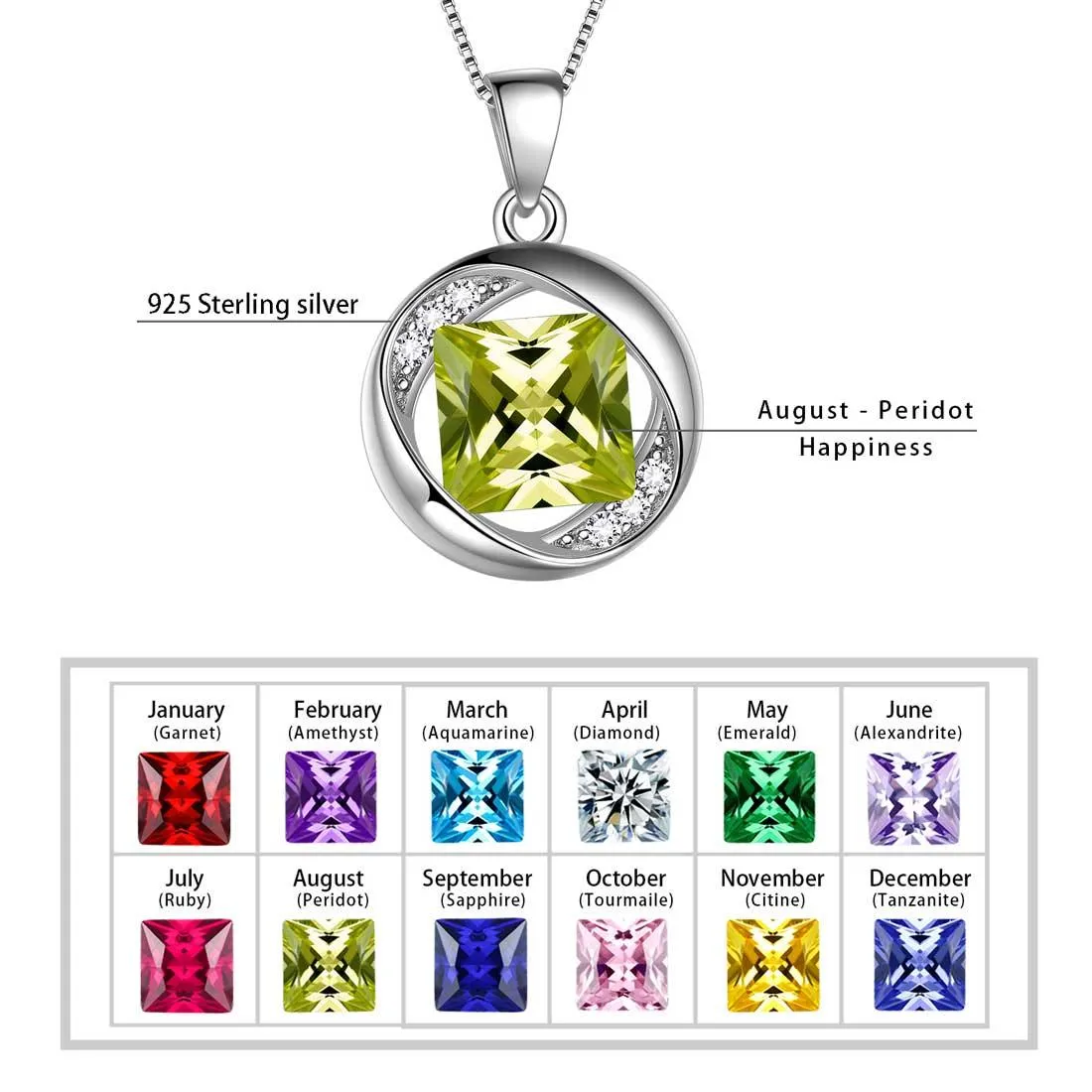 Tokyo Mart Round Birthstone August Peridot Necklace Pendant Women Girls Jewelry Birthday Gift