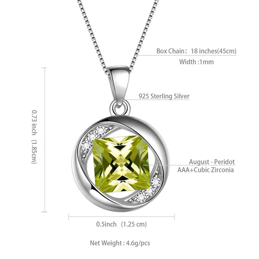 Tokyo Mart Round Birthstone August Peridot Necklace Pendant Women Girls Jewelry Birthday Gift