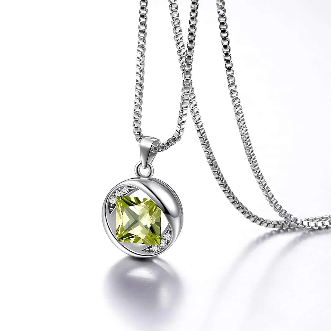 Tokyo Mart Round Birthstone August Peridot Necklace Pendant Women Girls Jewelry Birthday Gift