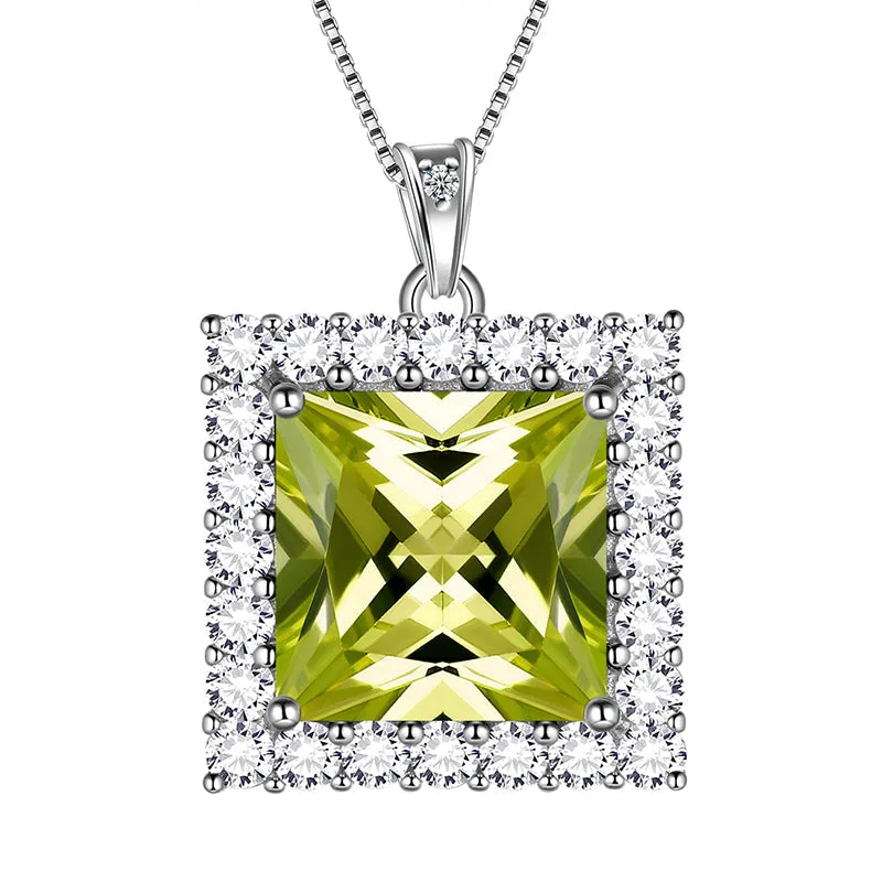 Tokyo Mart Square Birthstone August Peridot Necklace Pendant Women Girls Jewelry Birthday Gifts Sterling Silver