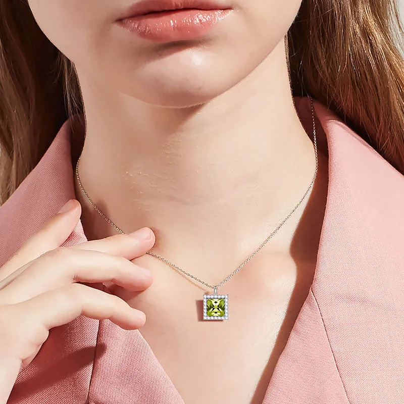 Tokyo Mart Square Birthstone August Peridot Necklace Pendant Women Girls Jewelry Birthday Gifts Sterling Silver