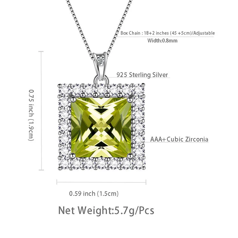 Tokyo Mart Square Birthstone August Peridot Necklace Pendant Women Girls Jewelry Birthday Gifts Sterling Silver