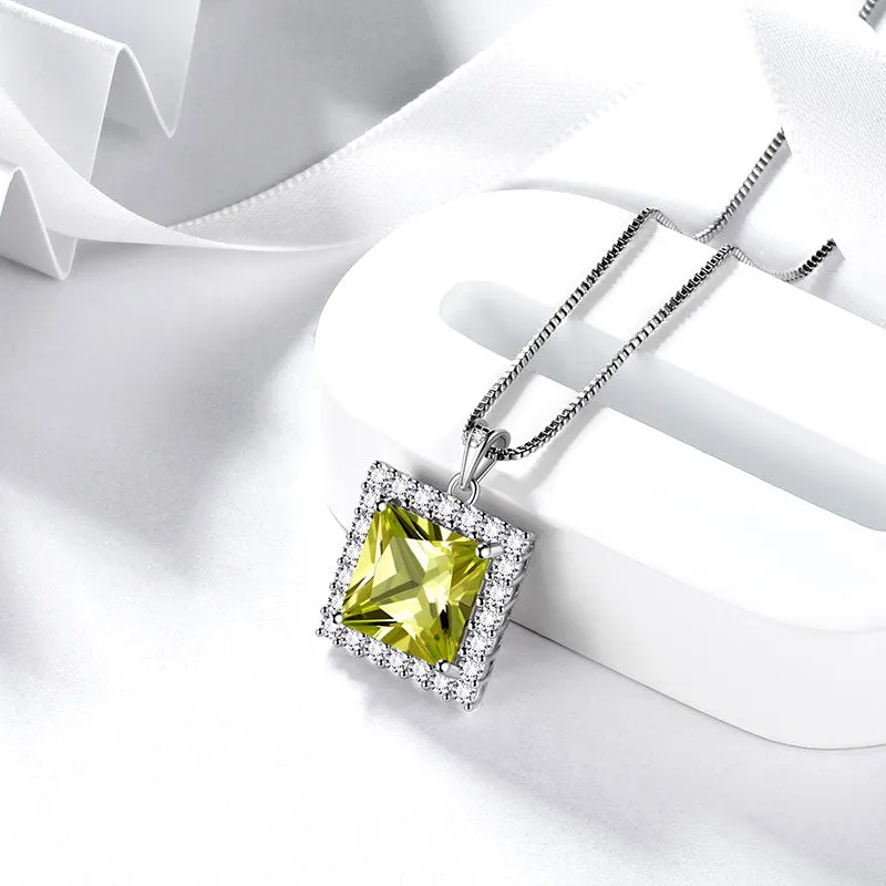 Tokyo Mart Square Birthstone August Peridot Necklace Pendant Women Girls Jewelry Birthday Gifts Sterling Silver