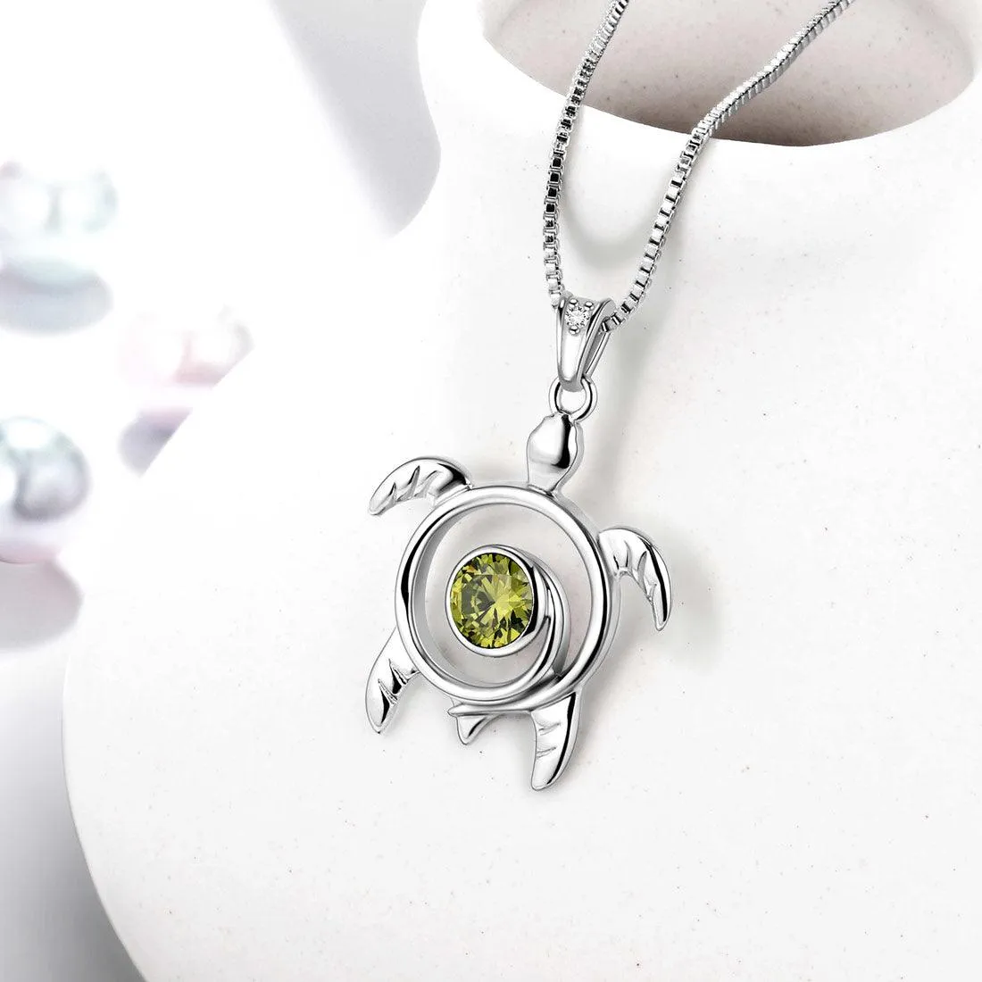 Tokyo Mart Turtle Birthstone August Peridot Necklace Pendant Women Girls Jewelry Birthday Gift